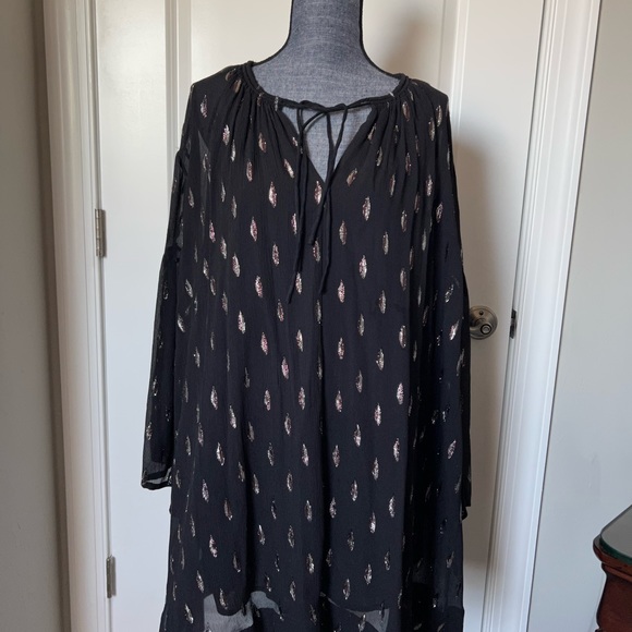 New IRO Paula Metallic Silk Tie-Front Dress Black/Silver Cotton Lined Sz 38 S - Picture 6 of 16